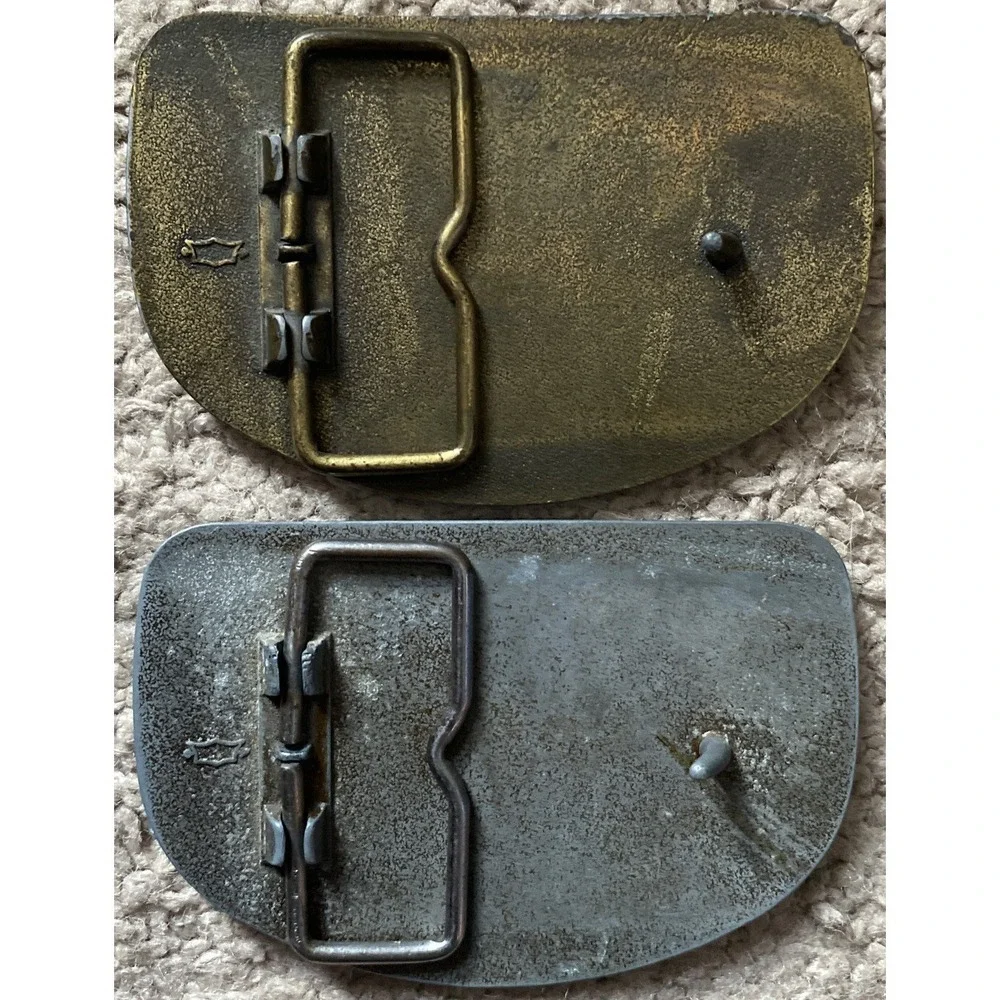 Lot of 2 Raleigh Lights Metal Belt Buckle Cigarette/Trucker 1 Brass 1‎ Silver